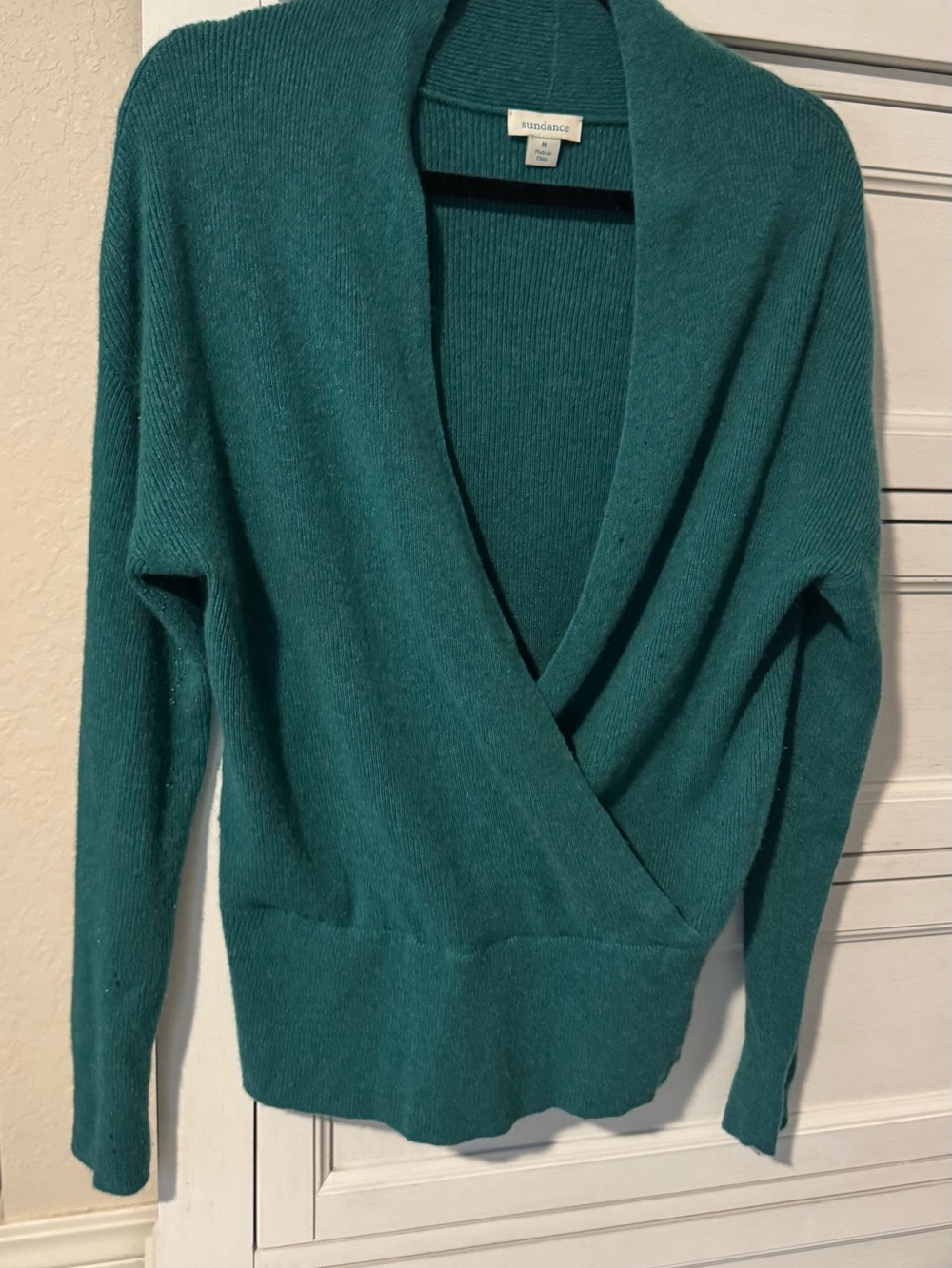 Sundance Teal Wrap-Front cashmier Women's Sweater